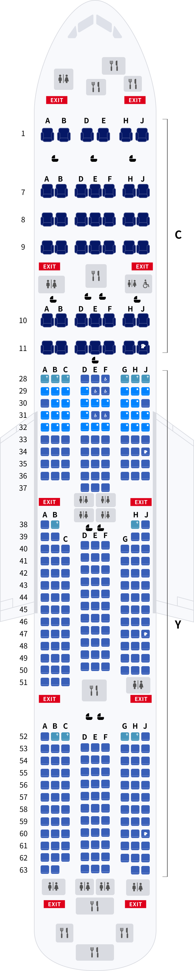 대한항공 보잉 B777 기본정보, 좌석배치도, 좌석 간격