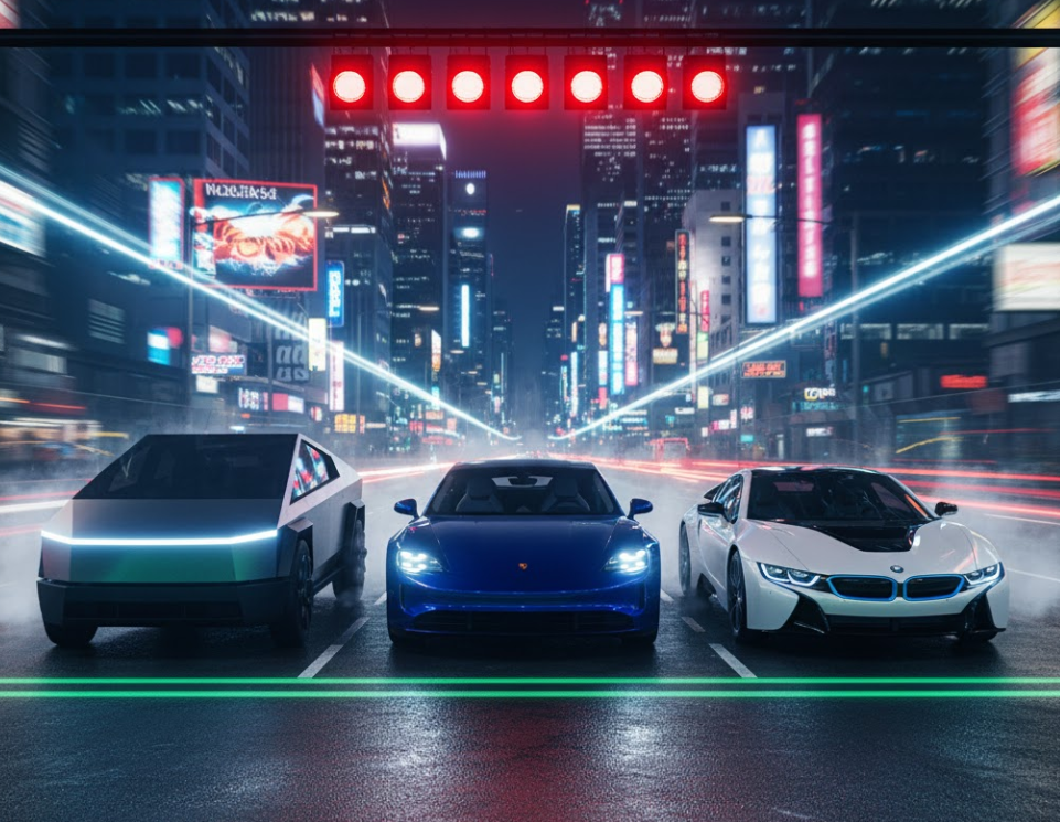 전기 명차 비교 관련 사진 - 테슬라, 포르쉐, BMW