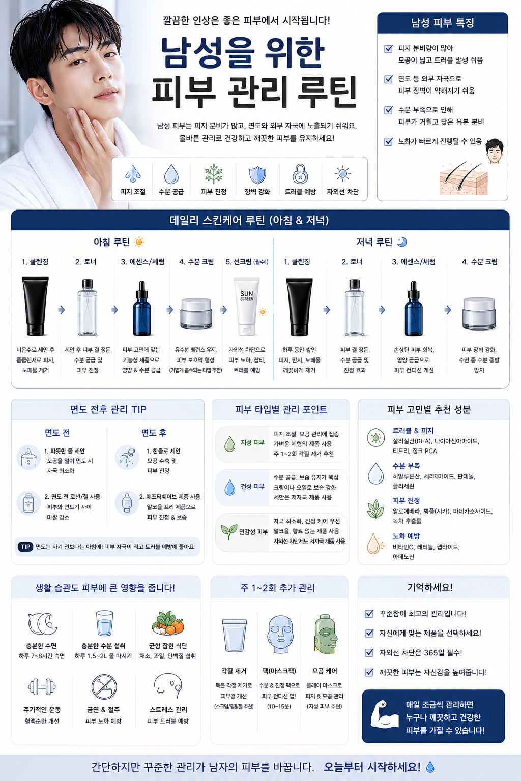 남성을 위한 피부 관리 루틴 관련 사진