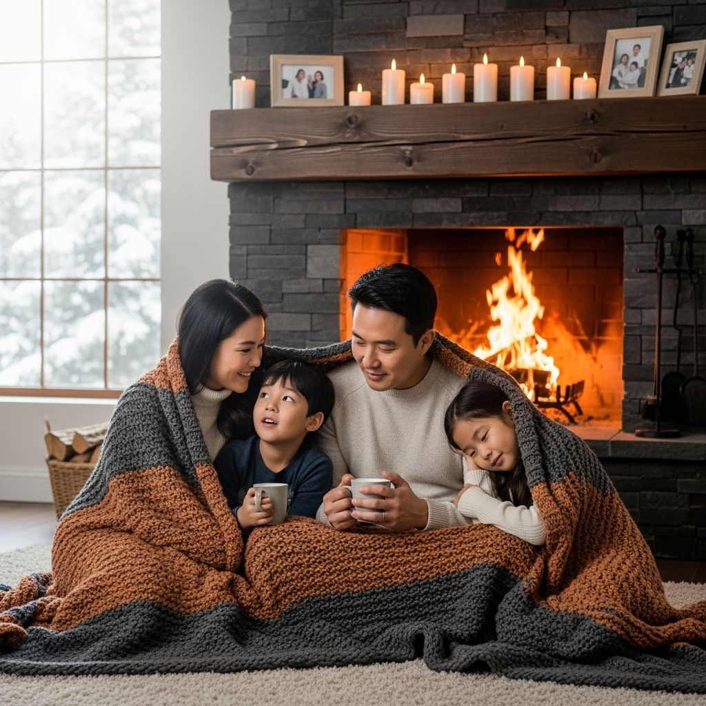 크리스마스 선물, 벽난로 앞에 모여있는 가족