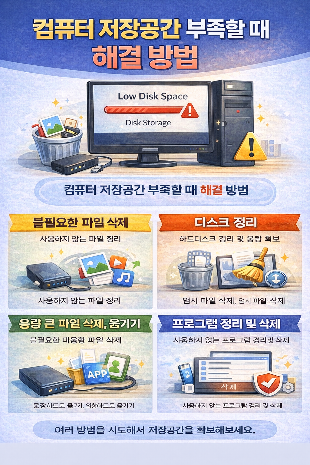 컴퓨터 저장 공간 부족할 때 해결 방법