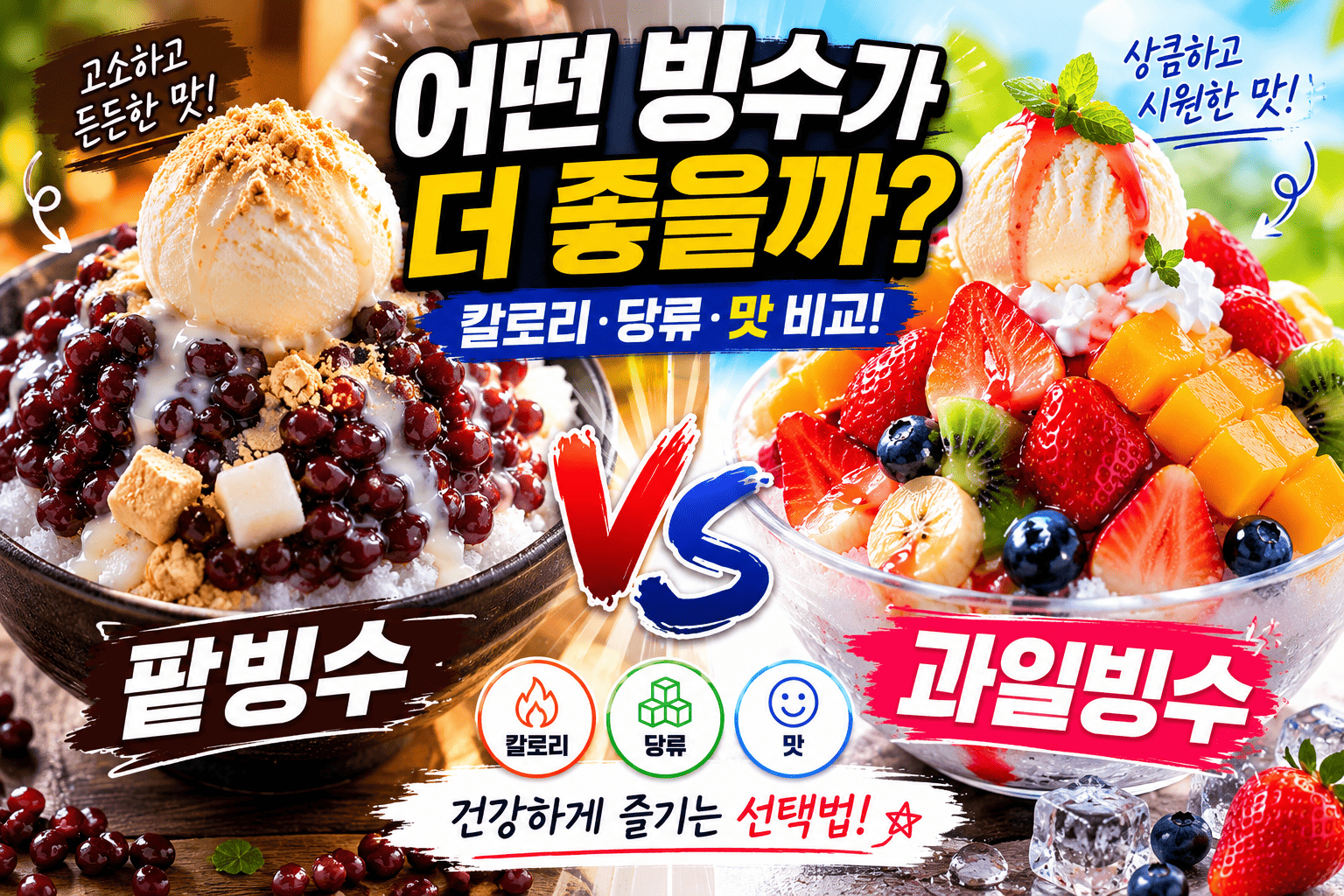 팥빙수 과일빙수 비교 (칼로리, 당류, 맛)