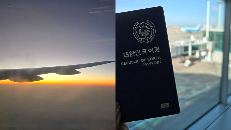 스페인행 항공과 여권 사진