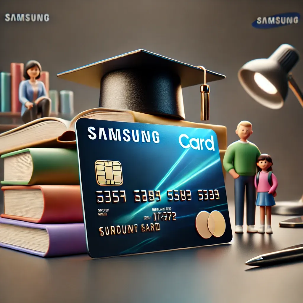 삼성카드와 졸업모자 및 교육 관련 도서 이미지