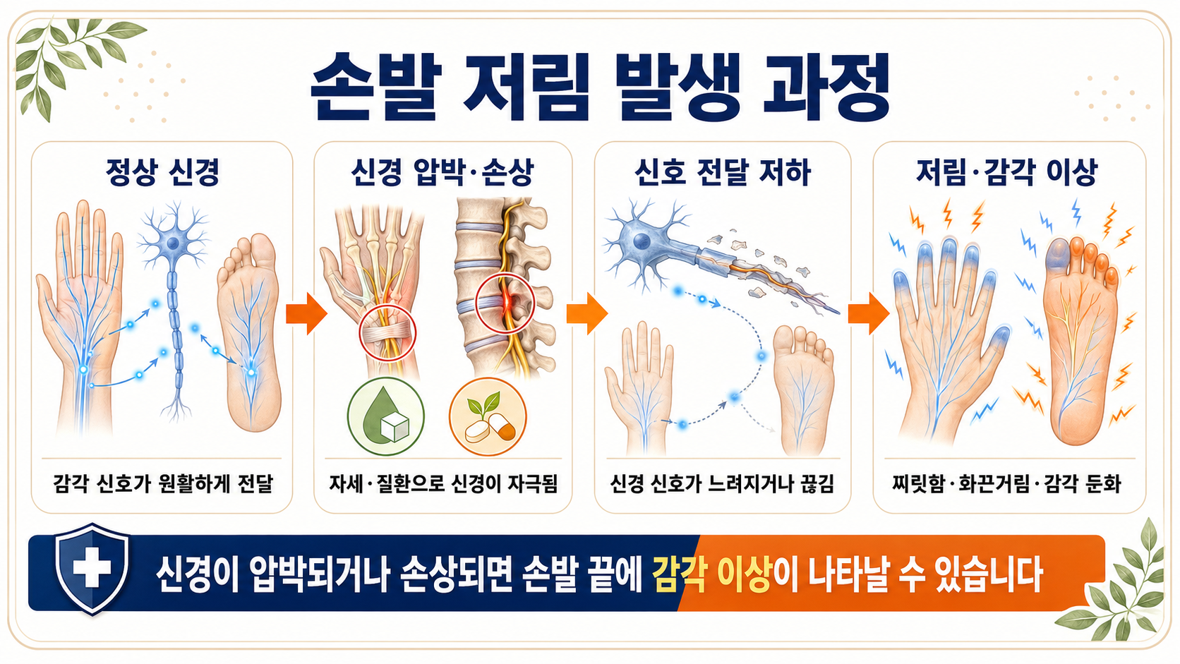 손발 저림 발생 과정과 신경 압박 원리 이미지