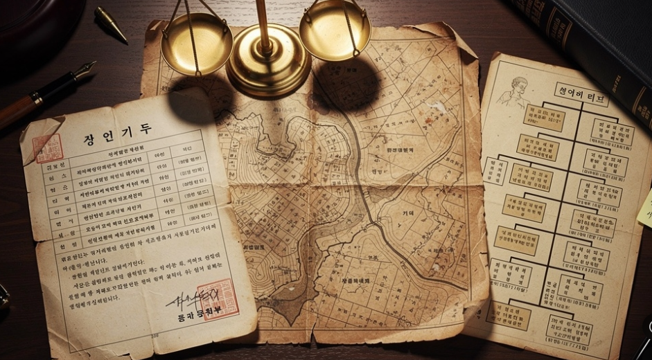 특별조치법 등기와 조상 땅 소유권 분쟁을 설명하는 대표 이미지