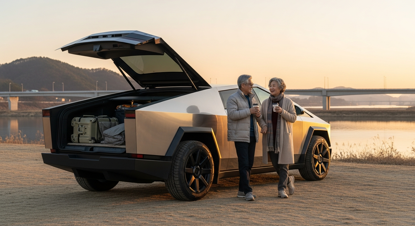 단순 이동 수단을 넘어 은퇴 후 모험을 위한 베이스캠프로 세팅된 테슬라 사이버트럭 캠핑 모드