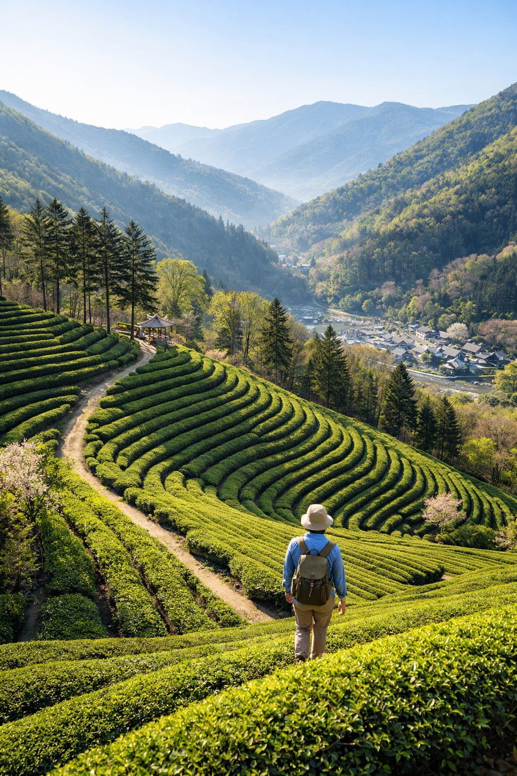 봄날의 차밭 산책