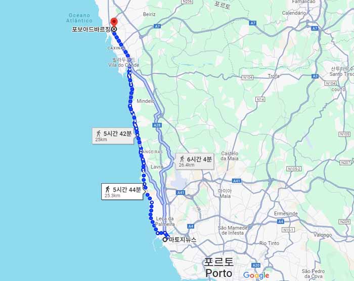 이미지출처 구글맵 - ''포르투에서 포보아드바르징까지'' 이미지를 클릭하면 구글지도로 이동합니다.
