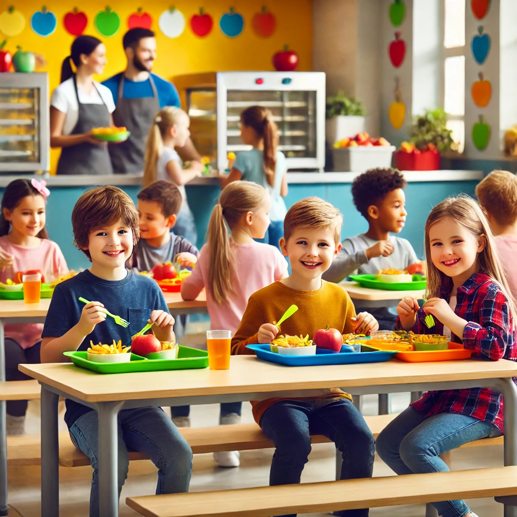 학교 급식실에서 초등학생들이 식사를 하는 모습