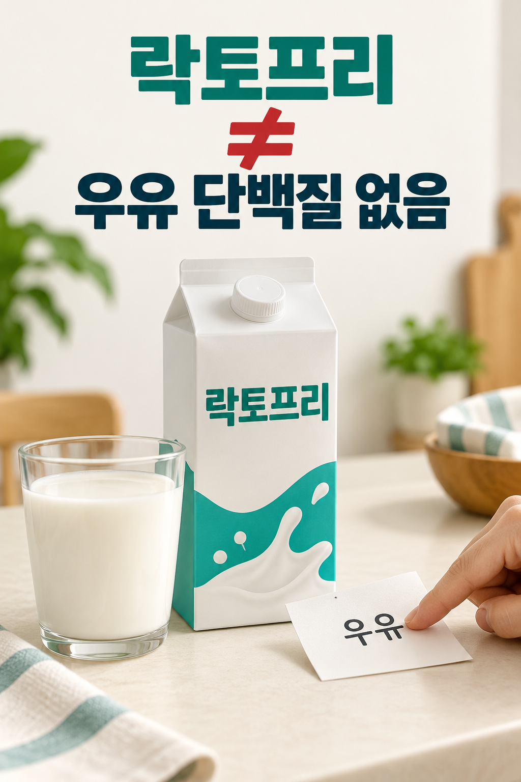 락토프리 우유와 우유 단백질 확인을 구분한 제품 표시 비교