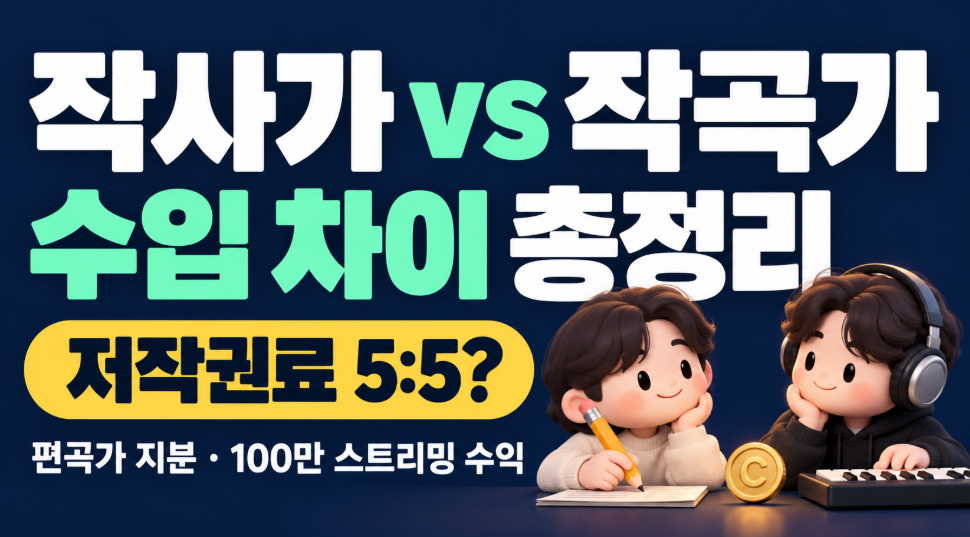 작사가 작곡가 수입 차이 총정리｜저작권료 5:5 배분&middot;편곡가 지분&middot;100만 스트리밍 수익 계산