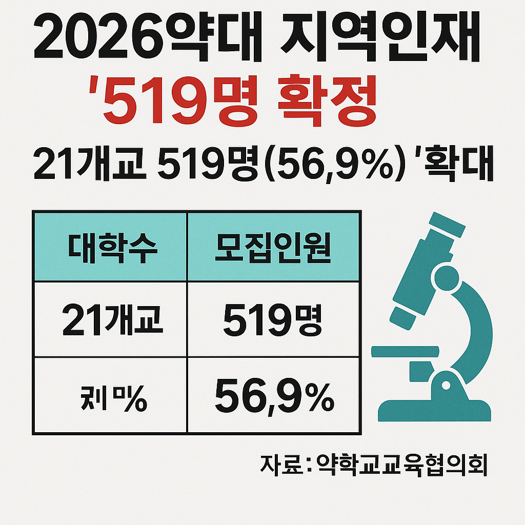 2026 약대 지역인재 전형, 역대급 확대!