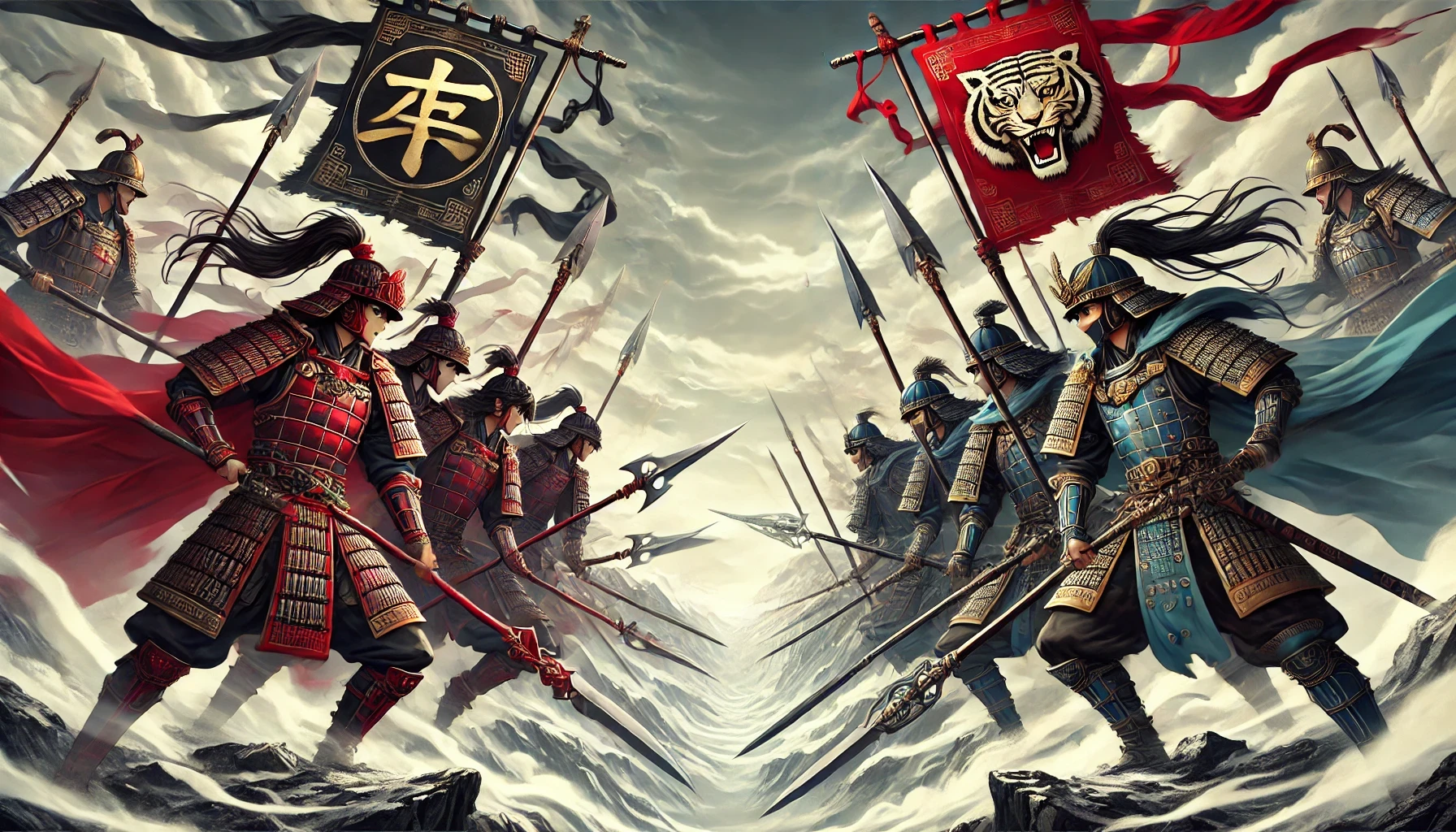 서로 대립하고 있는 병사 애니스타일 이미지