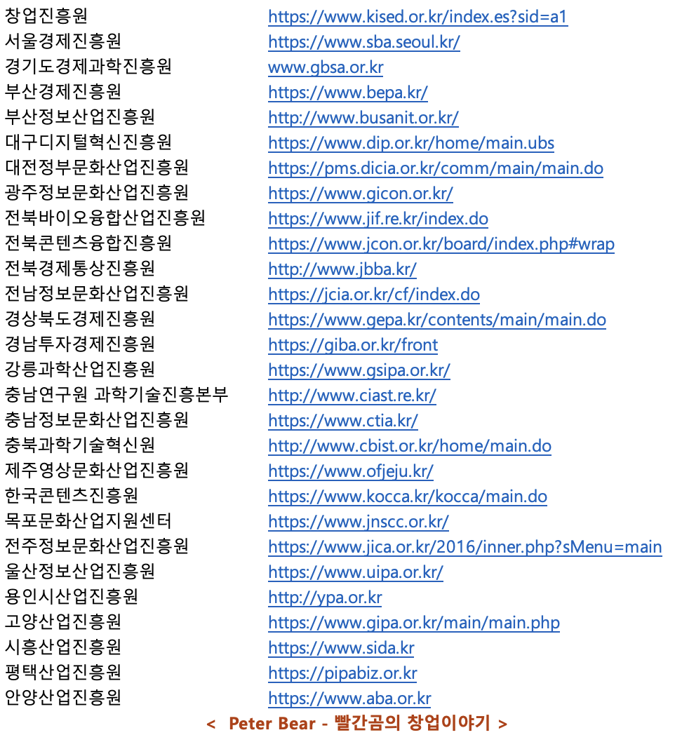 전국 지자체별 진흥원 리스트