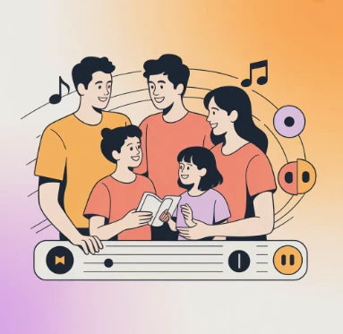 멜론 이용권 절약 팁 가족끼리 쓰는 요금제 사용하는 가족들 예시 일러스트