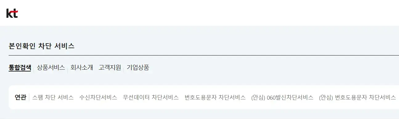 KT 본인확인 차단 서비스 소개 화면 - 유심 해킹 예방을 위한 다양한 차단 서비스 연관 정보 제공