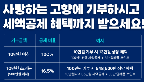 고향사랑기부제 세액공제 환급