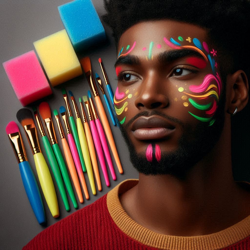 페이스페인팅 붓과 스펀지, 얼굴