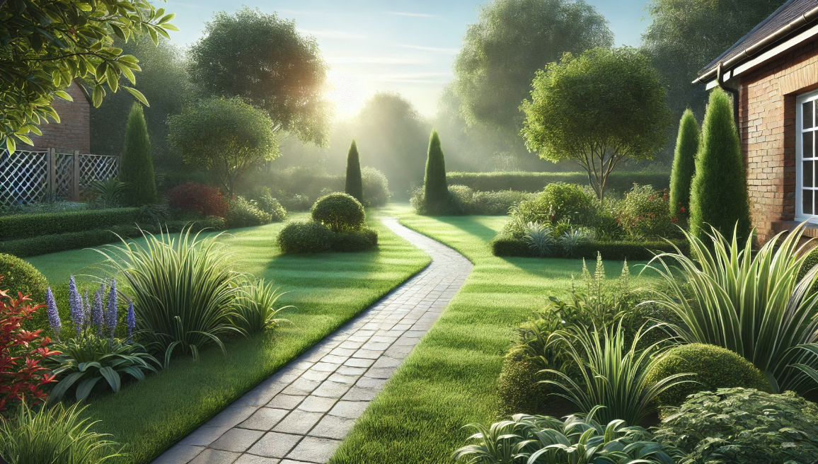 평화롭고 신선한 아침의 정원