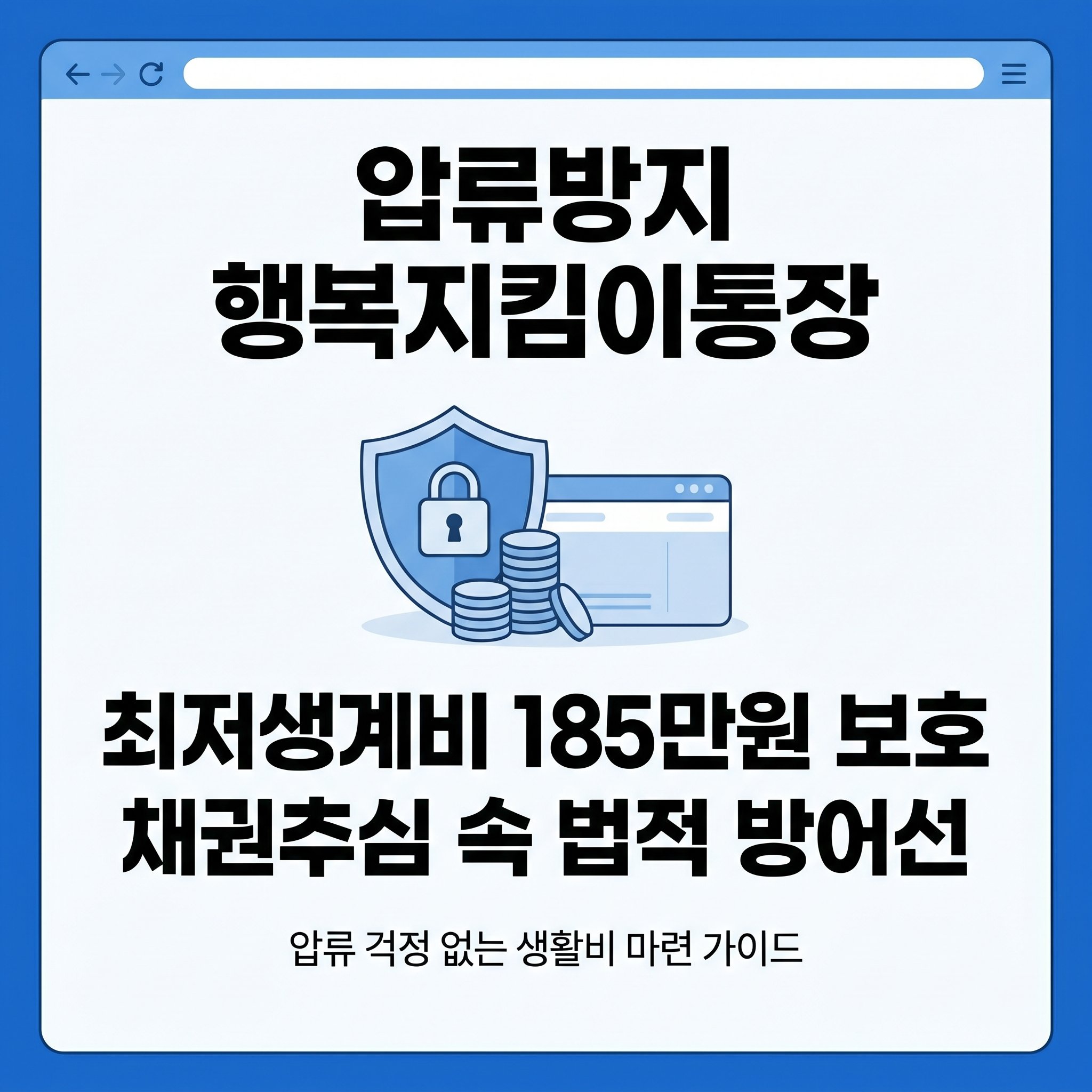 법원의 통장 압류 및 채권추심 독촉 압박으로부터 최저생계비 185만 원 계정을 합법적으로 방어하는 주택도시기금 수급자 전용 행복지킴이 압류방지통장 개설 가이드