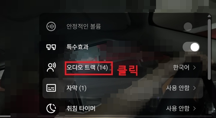 메뉴창에 오디오 트랙 메뉴 보임