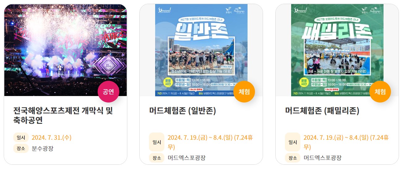 보령머드축제 기본정보 티켓 예매 라인업