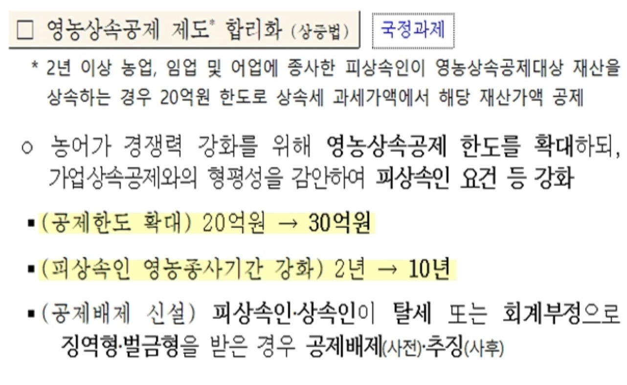 영농상속공제 제도 합리화