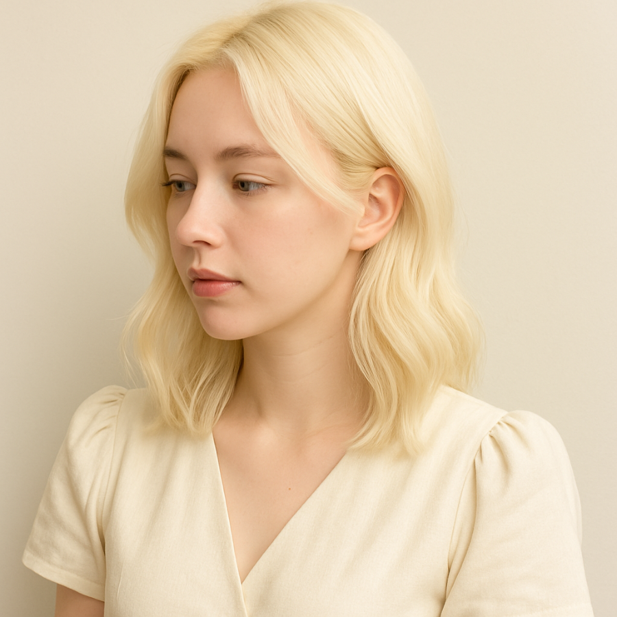 부드러운빛속의 금발여성-플래티넘블론드헤어컬러