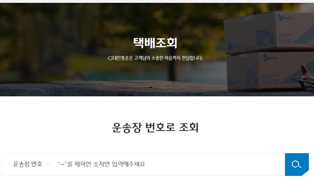 대한통운 홈페이지 택배 조회 화면