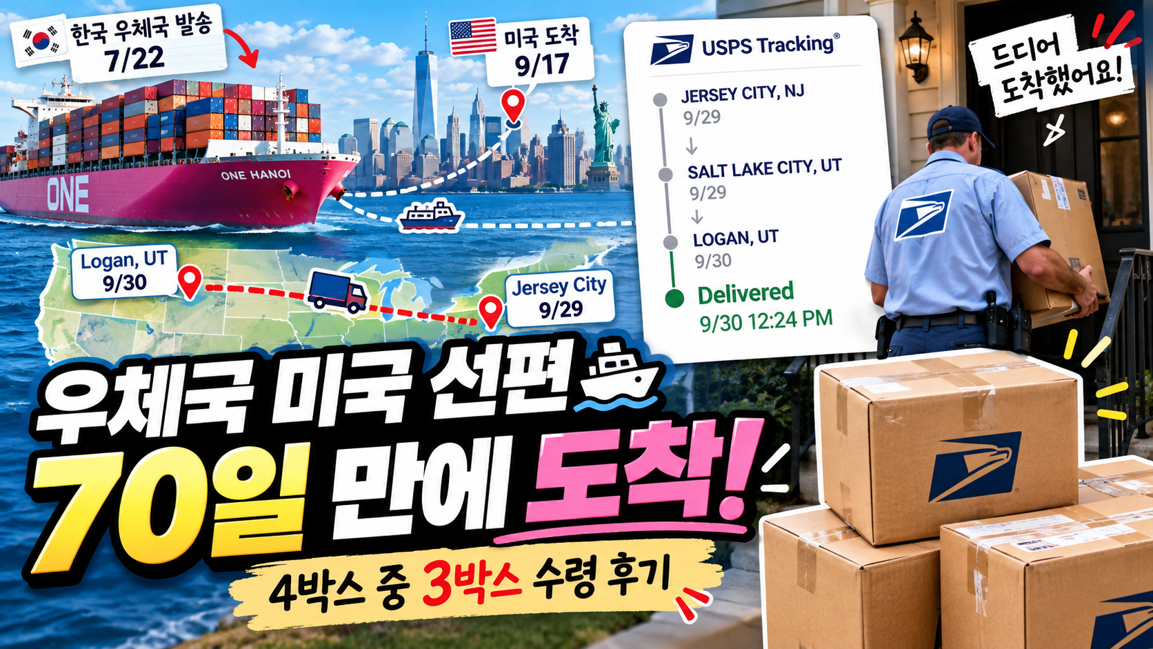 한국 우체국 미국 선편 국제소포 7월 22일 발송 후 70일 만에 도착한 USPS 실제 배송 후기