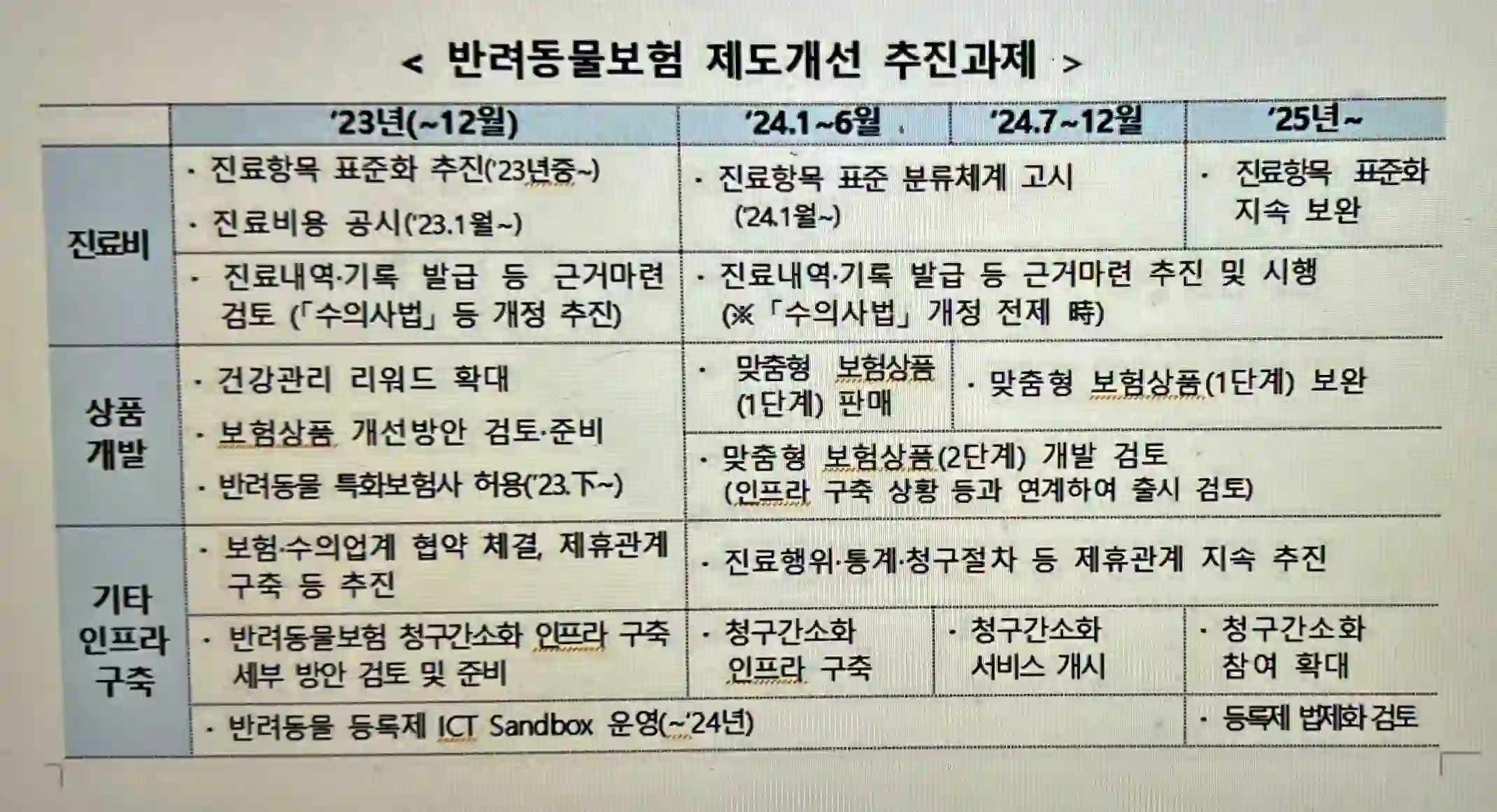 반려동물보험 추진 개선 과제 정리 사진 입니다.