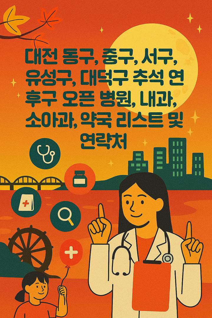 대전 동구, 중구, 서구, 유성구, 대덕구 추석 연휴 진료 오픈 병원, 내과, 소아과, 약국 리스트 및 연락처