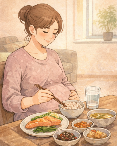 식사중인 임산부 일러스트 이미지