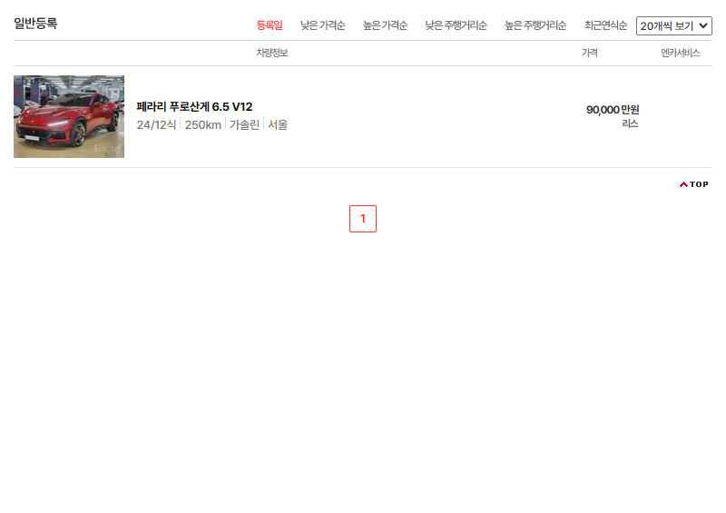 페라리 푸로산게 중고차 가격 시세표 유지비