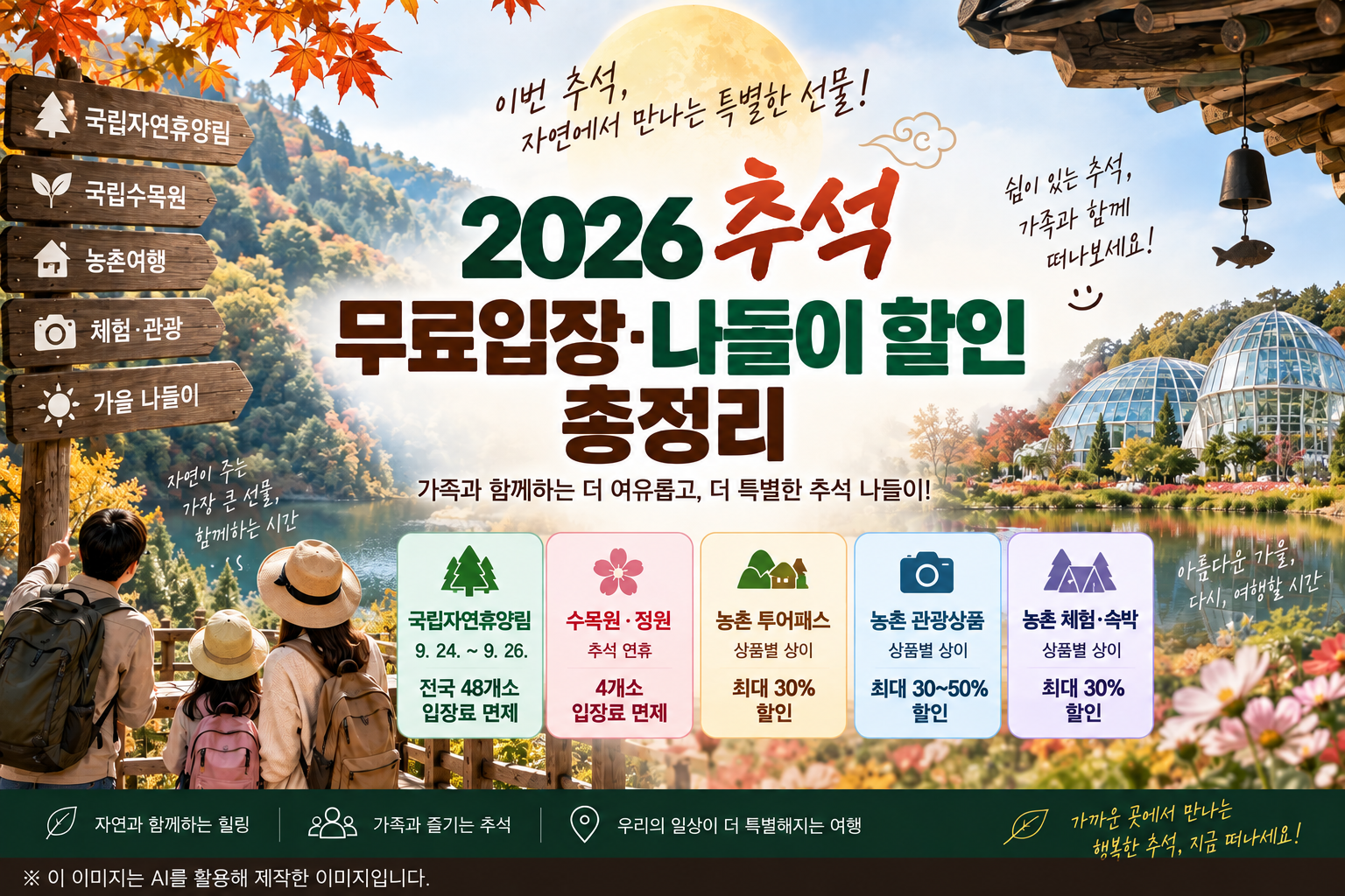 2026 추석 국립자연휴양림 수목원 무료입장 및 농촌여행 나들이 할인 혜택