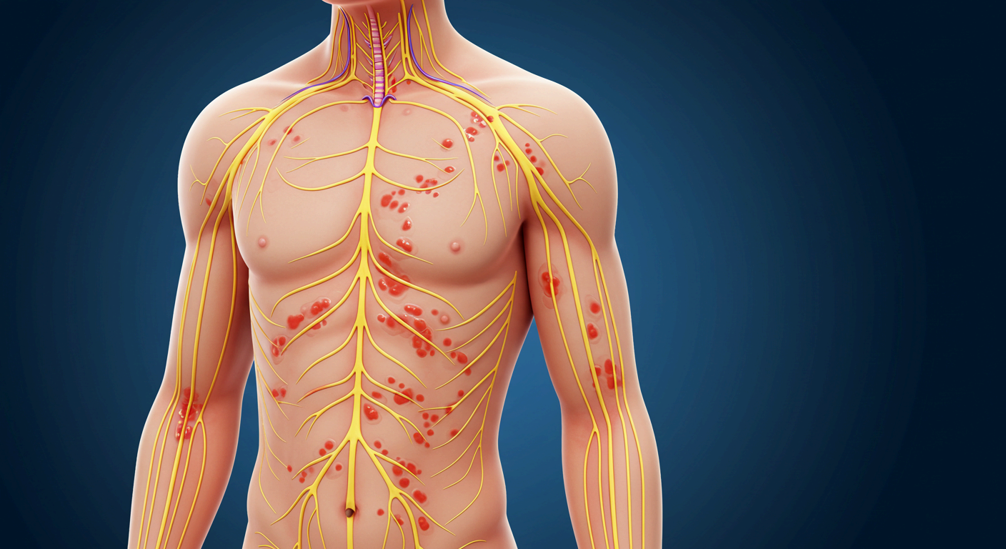 대상포진 이미지, 신경통 발진 그림, 피부 발진 의학도