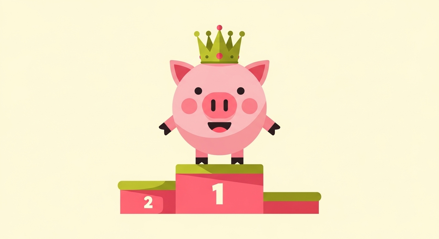 오늘의 주인공으로서 왕관을 쓰고 행복해하는 돼지띠 캐릭터 일러스트