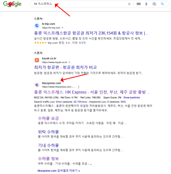 구글검색창 "hk 익스프레스" 입력하기