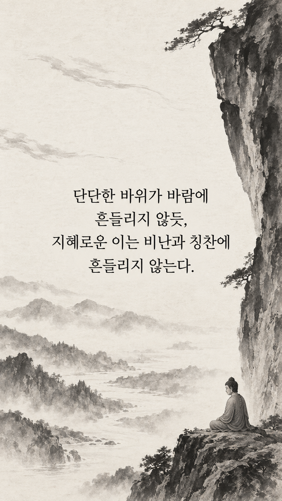 칭찬과 비난 앞에서 — 수묵화 명언 삽화