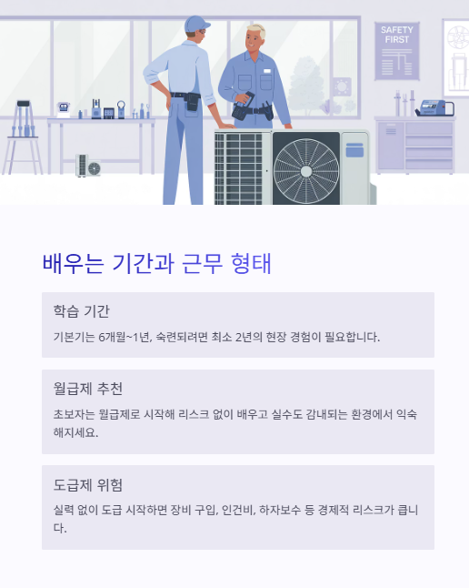 배우는 기간과 근무 형태