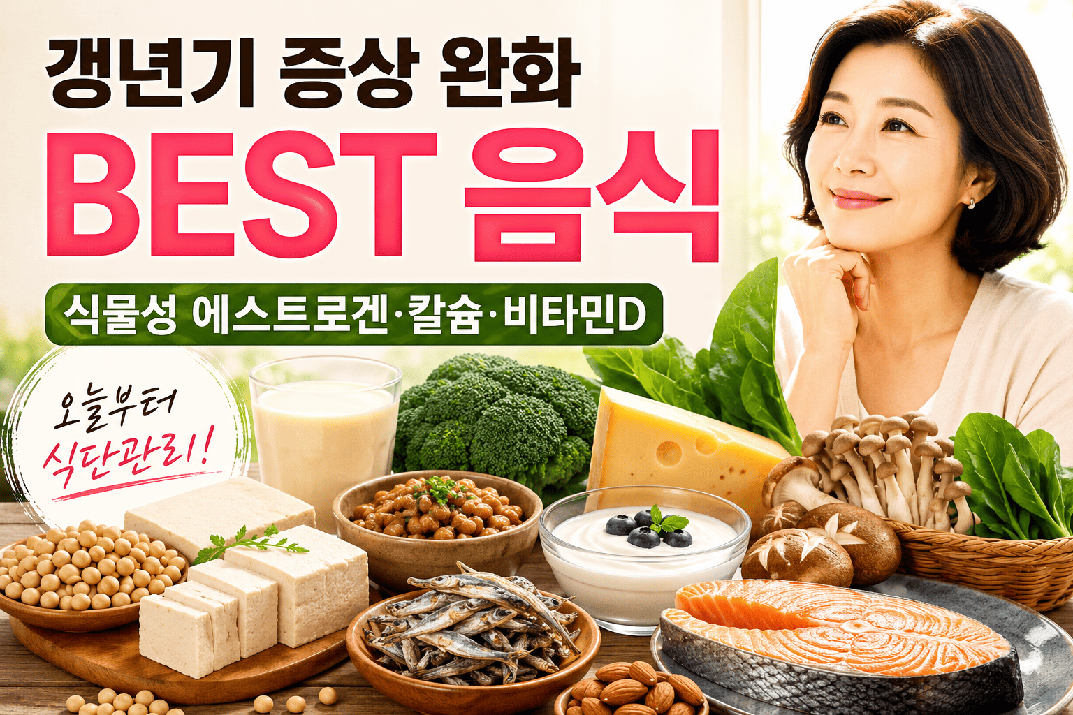 갱년기 증상 완화 음식 (에스트로겐, 칼슘, 비타민D)