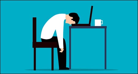 피곤해서 책상에 머리를 박고 있는 회사원 일러스트