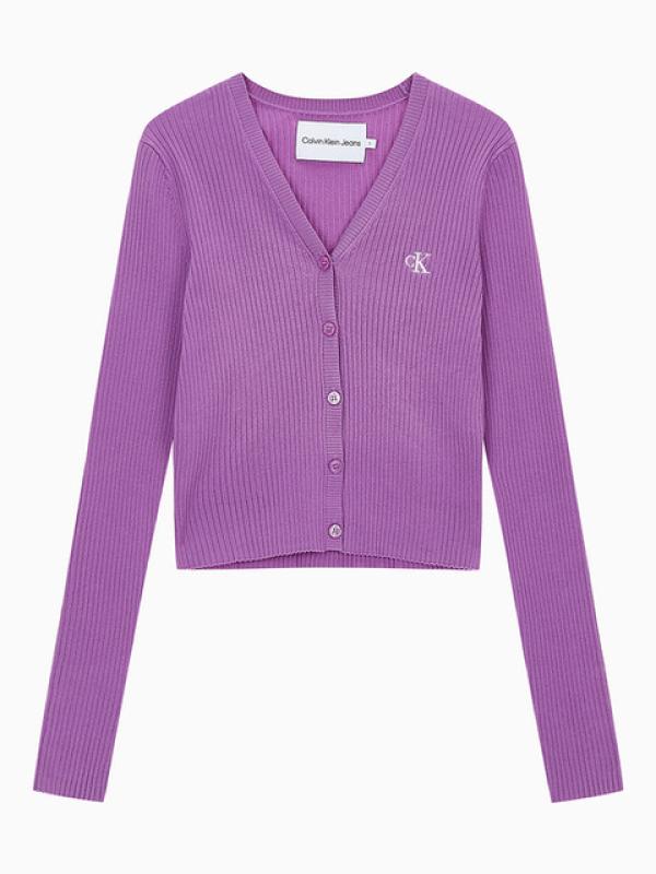 Calvin Klein Jeans 여 바이올렛 슬림 브이넥 가디건 VDR J221575