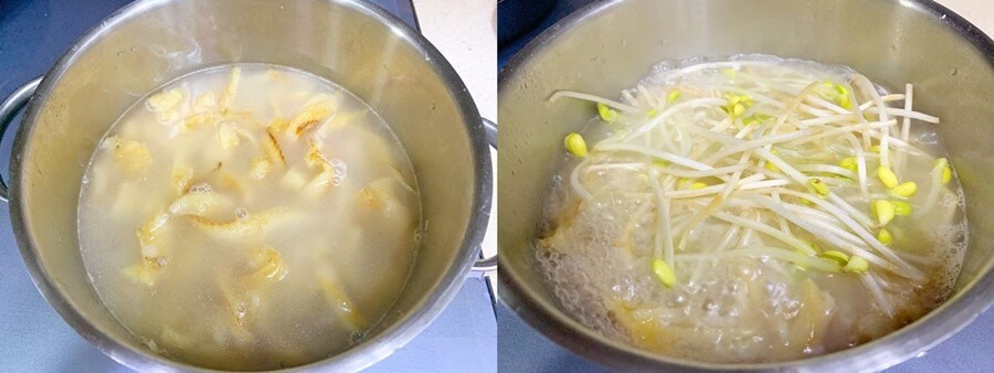 북어국 육수 넣고 끓이기