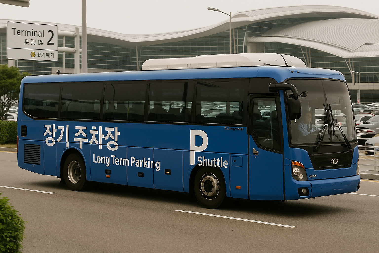 인천공항 장기주차장에서 터미널로 이동하는 셔틀버스