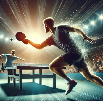 역동적인 탁구 경기 장면