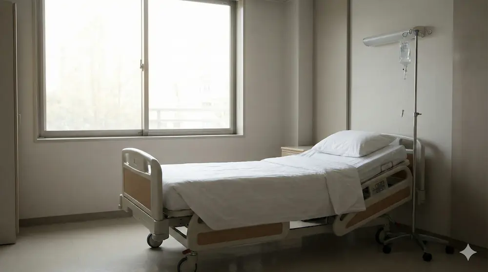 수술 후 병실에서 회복 중인 환자의 공간