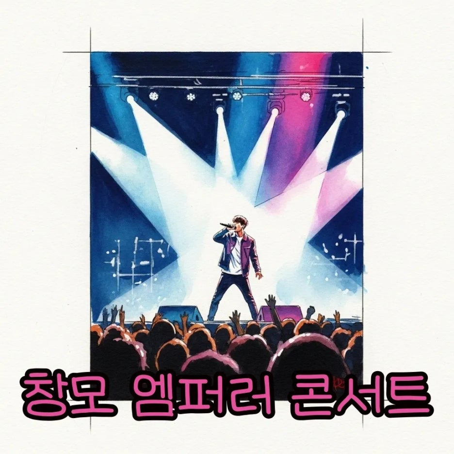 콘서트 무대의 활기찬 에너지를 담은 수채화