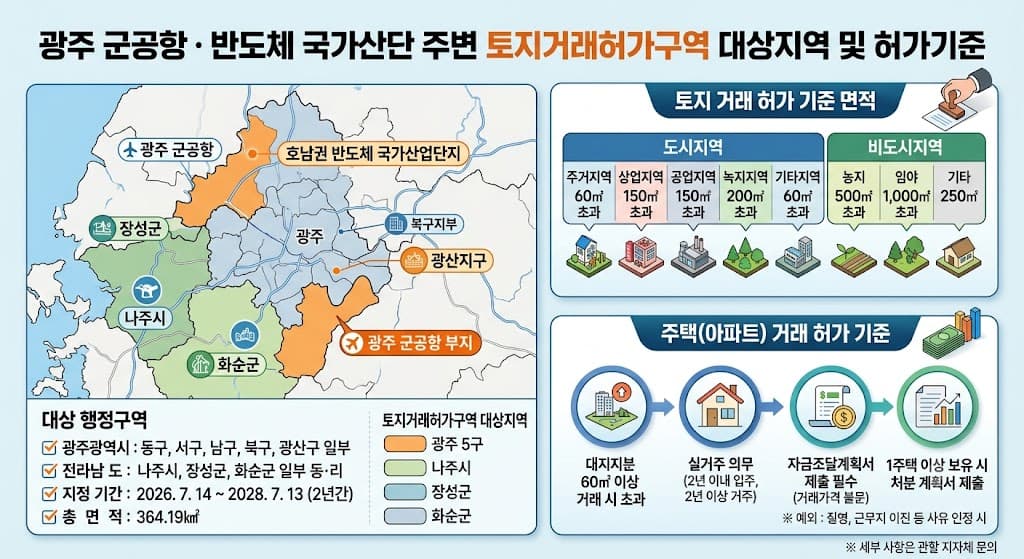 광주 군공항 반도체 국가산단 주변 토지거래허가구역 대상지역과 아파트 및 토지 허가기준